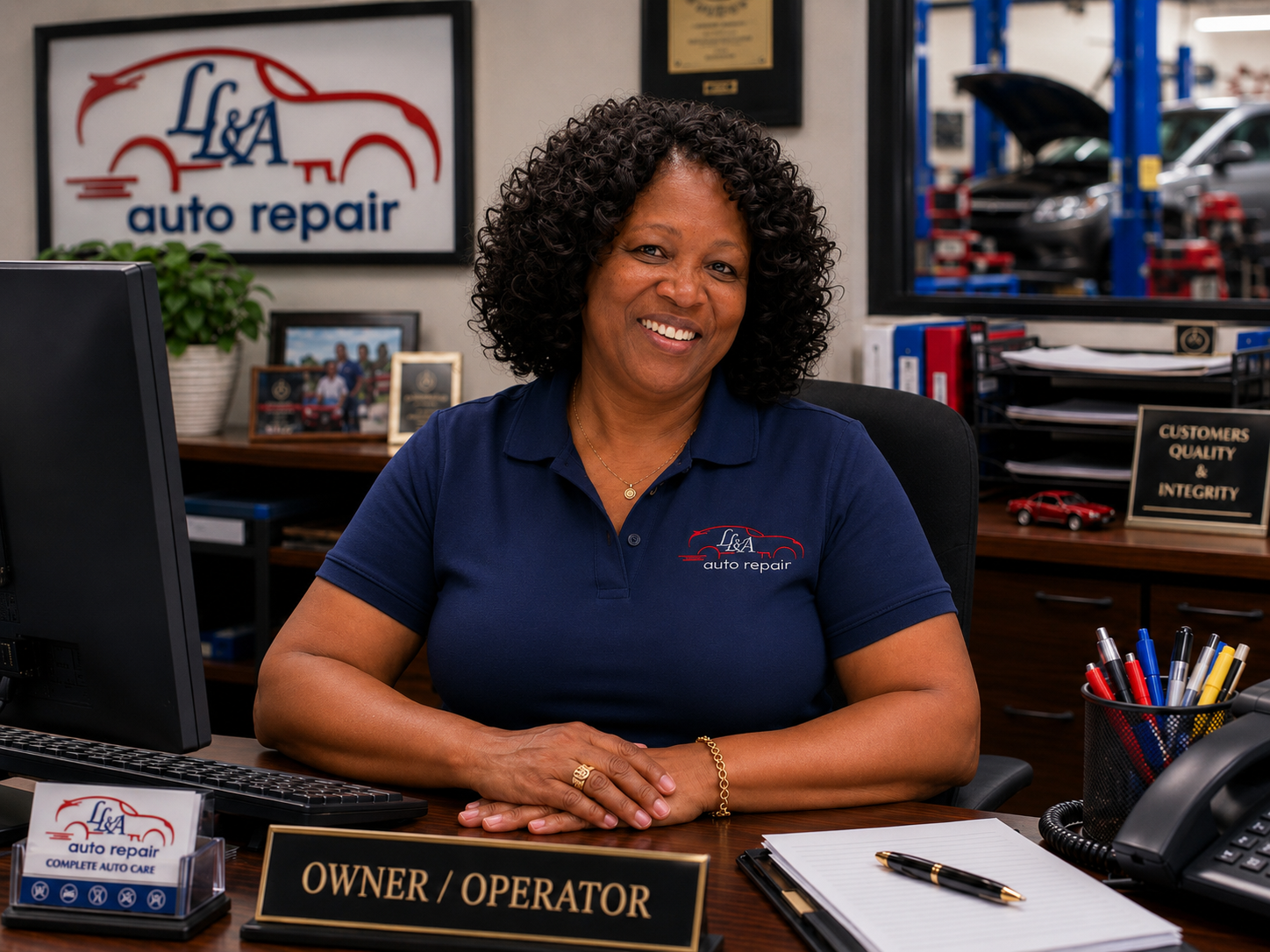 Audette Wint at the LL&A Auto Repair front desk